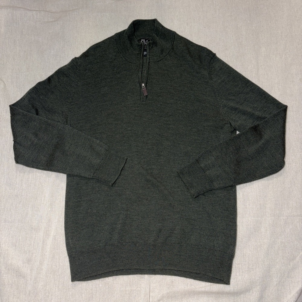 Men's Jos. A. Bank Traveler Merino Wool 1/4 Zip Sweater Dark Green Size L‎ Large